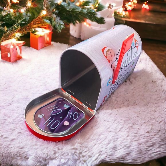 Mailbox Shaped “Dear Santa…” Holiday Tin Container Can With Flag NEW - Picture 4 of 9